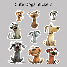 Waterverf Funny Crazy Dogs Bedankt Stickers