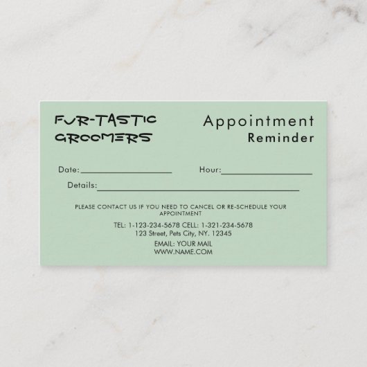 Waterverf Funny Dog Groomers Boutique Blue Afsprakenkaartje (Achterkant)