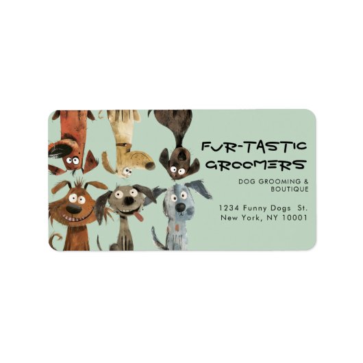 Waterverf Funny Dog Groomers Boutique Blue Etiket (Voorkant)