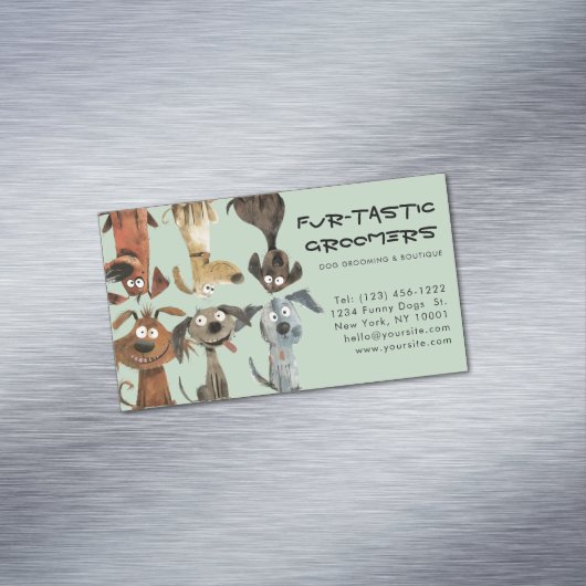 Waterverf Funny Dog Groomers Boutique Blue Magnetisch Visitekaartje (Voorbeeld)