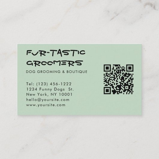 Waterverf Funny Dog Groomers Boutique QR Code Visitekaartje (Achterkant)