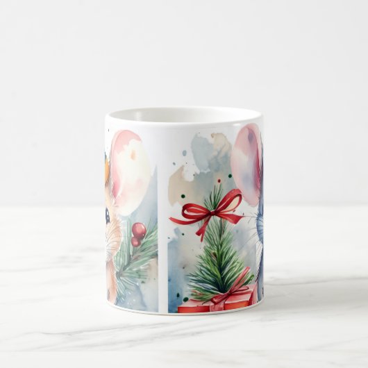 Waterverf Funny Festive Mice Christmas Mok (Center)