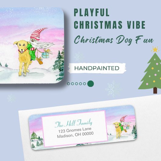 Waterverf Funny Labrador en Gnoom Xmas Etiket