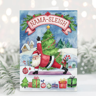 Waterverf Funny Yoga Kerst Kaart