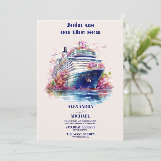Waterverf Ga met ons mee op het zee cruise bruilof Kaart (Staand voorkant)