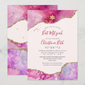 Waterverf Galaxy Agate Bar Mitzvah / Bat Mitzvah Kaart (Voorkant / Achterkant)