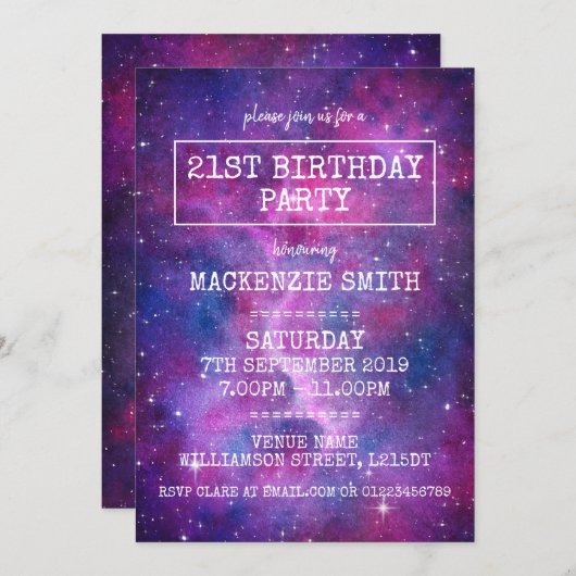 Waterverf Galaxy Birthday Party Kaart (Voorkant / Achterkant)