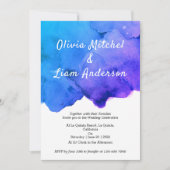 Waterverf Galaxy Blue en Paarse bruiloft Kaart (Voorkant)