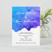 Waterverf Galaxy Blue en Paarse bruiloft Kaart (Staand voorkant)