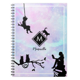 Waterverf Galaxy Cat and Girls Monogram Notitieboek