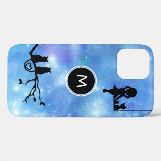 Waterverf Galaxy Cats and Girl Monogram Case-Mate iPhone Case (Achterkant (horizontaal))