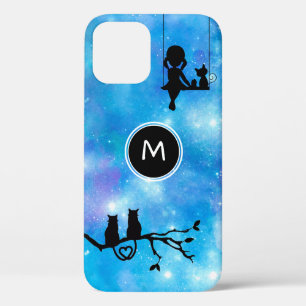 Waterverf Galaxy Cats and Girl Monogram Case-Mate iPhone Case