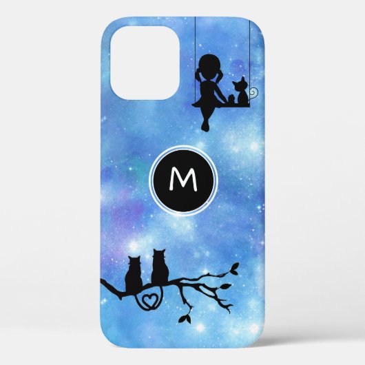 Waterverf Galaxy Cats and Girl Monogram Case-Mate iPhone Case (Achterkant)
