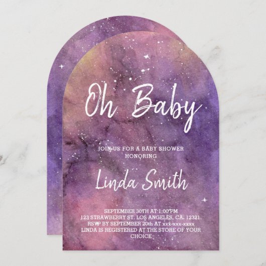 Waterverf Galaxy Celestial Baby shower Arch Kaart (Voorkant / Achterkant)