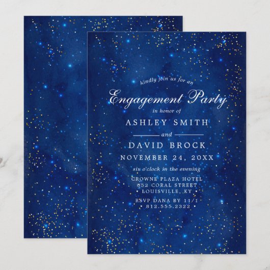 Waterverf Galaxy Cosmic Stars Engagement Party Kaart (Voorkant / Achterkant)