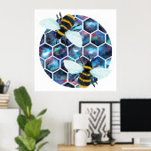 Waterverf-galaxy-hexagonpatroon met twee bij poster (Thuiskantoor)