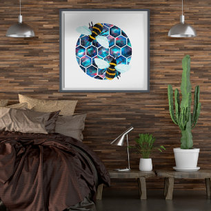 Waterverf-galaxy-hexagonpatroon met twee bij poster