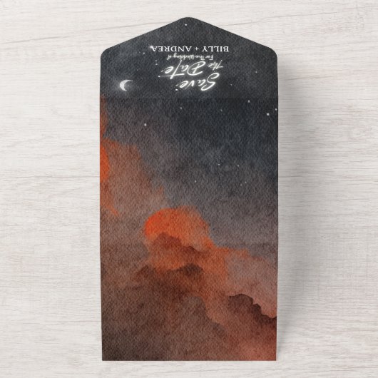 Waterverf Galaxy maanlicht bruiloft All In One Uitnodiging (Buitenkant)