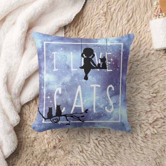 Waterverf Galaxy Meisje Kat Liefhebber Kussen (Deken)