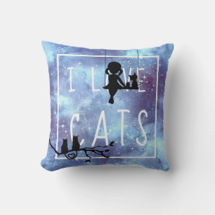 Waterverf Galaxy Meisje Kat Liefhebber Kussen
