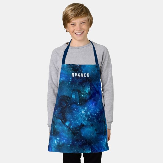 Waterverf Galaxy Nebula Naam Blauw Schort (Gedragen)