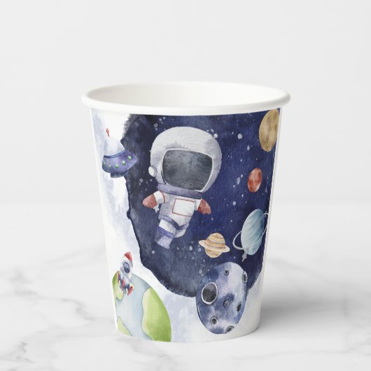 Waterverf Galaxy Planet Kinder Baby shower Papieren Bekers (Achterkant)