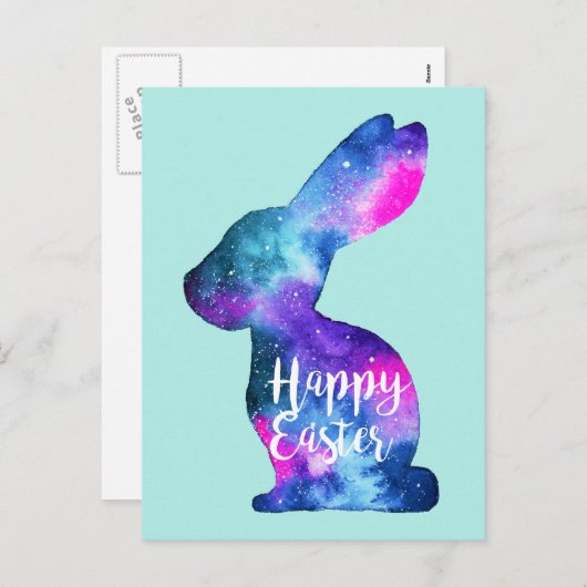Waterverf Galaxy Rabbit | Easter Feestdagenkaart (Voorkant / Achterkant)