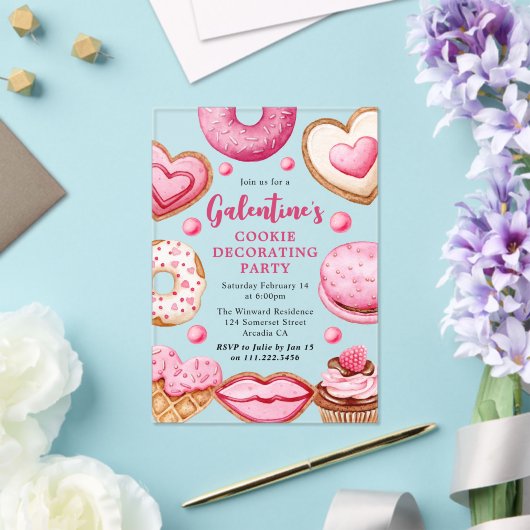 Waterverf Galentine's Cookie Decorating Party Acryl Uitnodigingen (Insitu (Huwelijk))