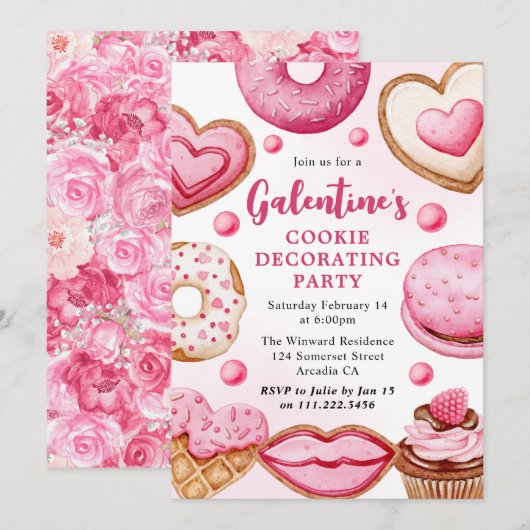 Waterverf Galentine's Cookie Decorating Party Kaart (Voorkant / Achterkant)