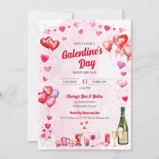 Waterverf Galentine's Valentijnsdag Party Kaart (Voorkant)
