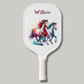 Waterverf galopperende paarden Modern Monogram Pickleball Paddle