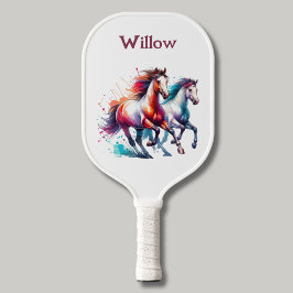Waterverf galopperende paarden Modern Monogram Pickleball Paddle