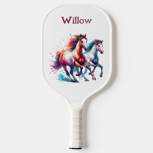 Waterverf galopperende paarden Modern Monogram Pickleball Paddle (Achterkant)