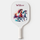 Waterverf galopperende paarden Modern Monogram Pickleball Paddle (Voorkant)