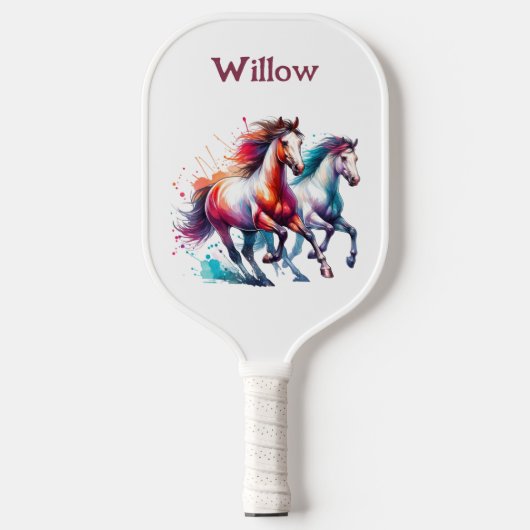 Waterverf galopperende paarden Modern Monogram Pickleball Paddle (Voorkant)