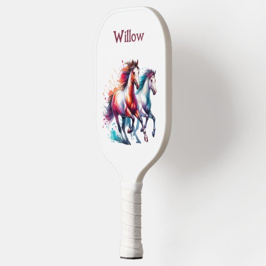Waterverf galopperende paarden Modern Monogram Pickleball Paddle (Links)