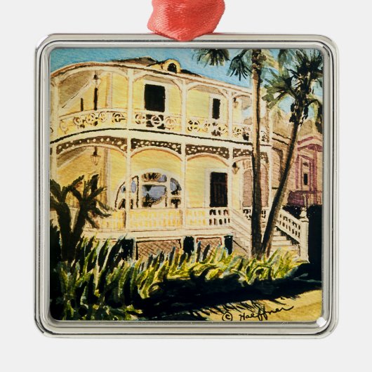 Waterverf Galveston, 1899 Conness-Arnold House Metalen Ornament (Voorkant)