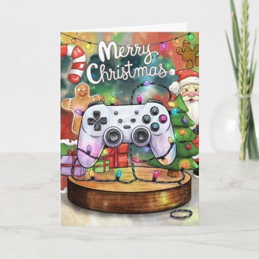 Waterverf Gamer Christmas Kaart (Voorkant)
