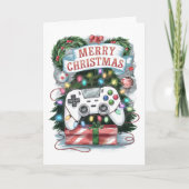 Waterverf Gaming Gamer Kerst Kaart (Voorkant)