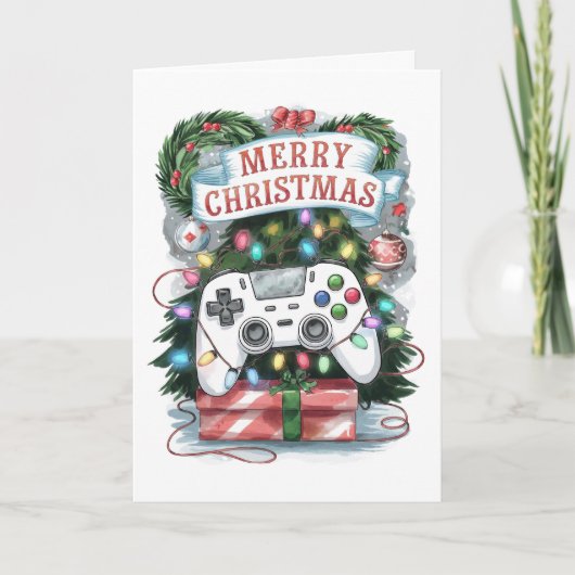 Waterverf Gaming Gamer Kerst Kaart (Voorkant)