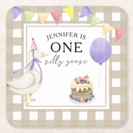 Waterverf Gans 1e verjaardag Kartonnen Onderzetters