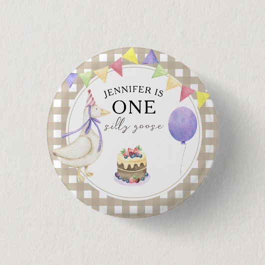 Waterverf Gans 1e verjaardag Ronde Button 3,2 Cm (Voorkant)