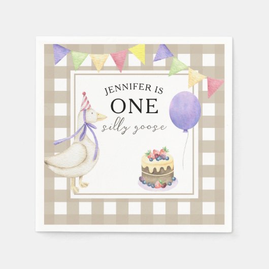 Waterverf Gans 1e verjaardag Servet (Voorkant)