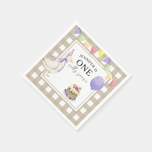 Waterverf Gans 1e verjaardag Servet (Hoek)