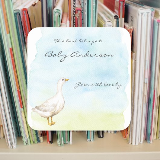 Waterverf Gans baby shower Bookplate Vierkante Sticker