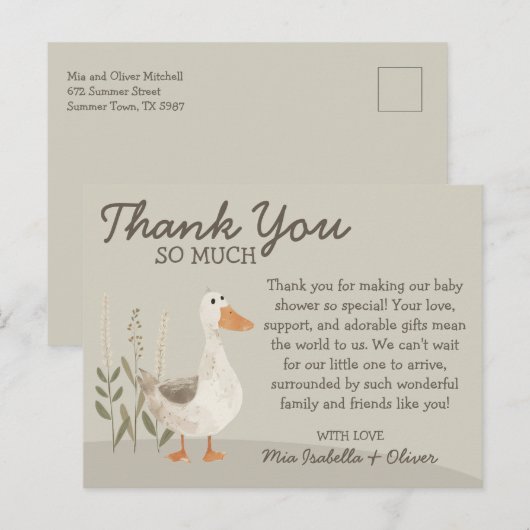 Waterverf Gans Baby shower Dank u Briefkaart (Voorkant / Achterkant)