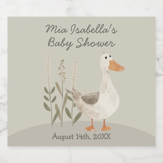 Waterverf Gans Baby shower Mousserende Wijn Label Sparkling Wijnetiket (Enkel label)