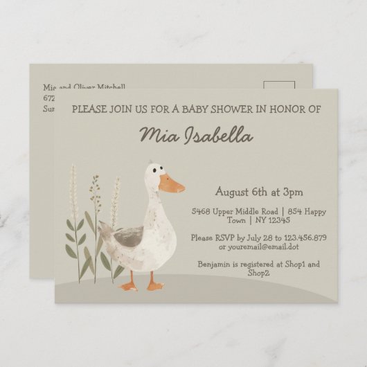 Waterverf Gans Baby shower Uitnodiging Briefkaart (Voorkant / Achterkant)