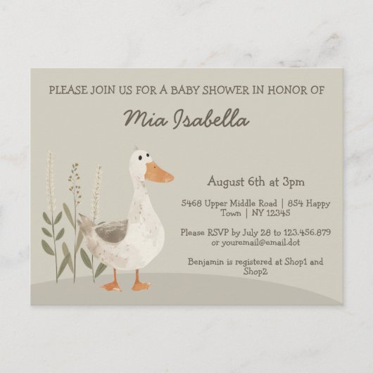 Waterverf Gans Baby shower Uitnodiging Briefkaart (Voorkant)