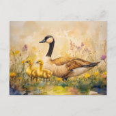 Waterverf Gans en Goslings Spring Briefkaart (Voorkant)
